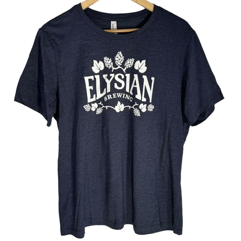 Elysian Brewing Navy‎ Blue Shirt Short Sleeve Women’s XL Cotton Graphic Top